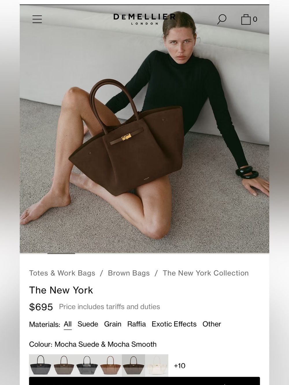Demellier New York Mocha Suede Tote - Retail $695